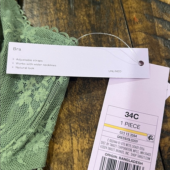 Target Green Lace Unlined Balconette 34C Bra - Picture 10 of 11
